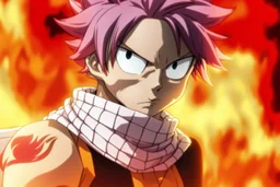 Natsu in 8k 2D anime fairy tail drawing style, fairy tail costum, close picture, fire, fantasy, neon, highly detailed, high details, detailed portrait, masterpiece,ultra detailed, ultra quality
