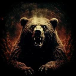 hallucinatory Soviet secret program, no text, unsettling. gob smacked extremely surprised bear ejected into space, dark cosmic background, surreal, dramatic, sinister undertones. grainy vintage photography