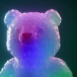 transparent multicolor crystal bear highly detailed, glowing, unreal engine 5