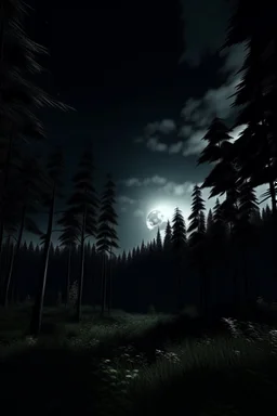 forest with moon in the sky, naughty dog style, dark style