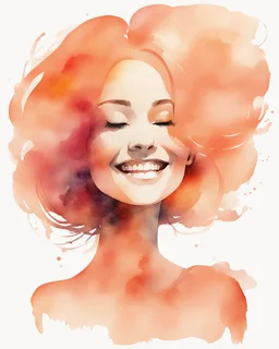 abstract woman smiling silhouette and hair light peach colors watercolor draw