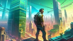 man working with a background of skyscrapers, art gta 5 cover, official fanart behance hd artstation by jesper ejsing, by rhads, makoto shinkai and lois van baarle, ilya kuvshinov, ossdraws that looks like it is from borderlands and by feng zhu and loish