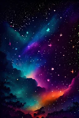 mache mir ein Nachthimmel mit bunten Sternen