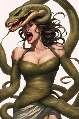 A detailed image, a female snake head instead of hair, screams