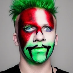 Keith Flint symmetric portrait green hair black metal facepaint red eyes