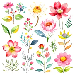 watercolor flower clipart, white background