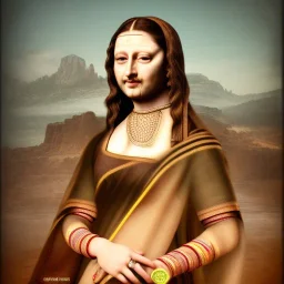 Monalisa wearing a saree, hyper realistic photograph