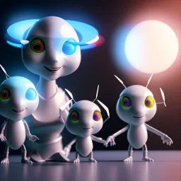 Ultra Realistic classic family portrait, living room. father. mother. daughter. alien pet. Little flying drone. retro futuristic, minimal style. smile, happy. highly detailed, concept art, unreal engine 5, ray tracing, RTX, lumen lighting, ultra detail, volumetric lighting, 3d, finely drawn, high definition, high resolution.