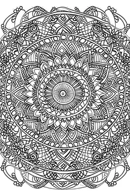 kids coloring page, mandala fully on page symmetrical, cartoon style, thick lines, low detail, no shading