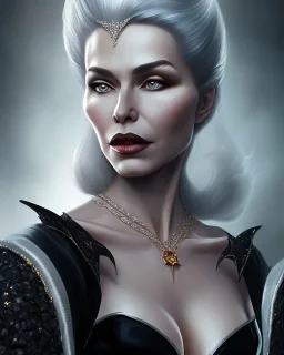 old evil queen in black leather gown, volouptous, busty, cleavage, angry, emperious, 8k resolution concept art portrait by Greg Rutkowski,