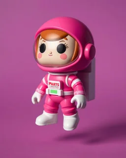 pop mart's space molly cosmonaut figurine, floating on solid background color