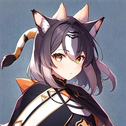 Anime portrait, anthropomorphic wolf character with fox ears and a tiger's tail, 8K resolution, ultra graphics, high quality, and detailed with lines.