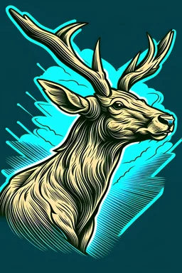 masterpiece, best quality, Siberian deer, simple logo background, in the style of japanese manga, duotone, professional quality panting, ultra detailed, joyful lightning, multiple colors with some shades, half body shot