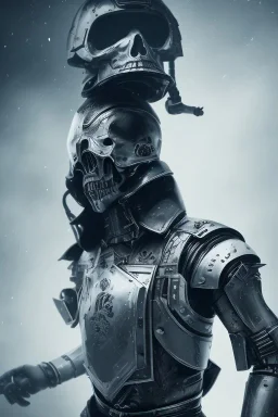 All black British soldier, high tech skull special forces helmet, shiny platinum helmet, white smoke, dark, rage, sorrow, high definition, ultra 8 k, volumetric lighting, blue fire, fog