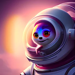 pixar style anamorphic cute astronaut floating in space, smiling, full body, magenta puffer jacket, dramatic lighting, hyper realistic, unreal engine 5, 16k, background:space