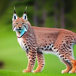 lynx with golden fur standing on two legs