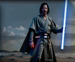 Star wars animation, Keanu reeves, samurai robe, holding lightsaber, hands, wrist gauntlets