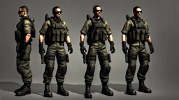 ps2 graphic, military, male, sci fi, game character, full body, t-pose, 3d render, old school shooter