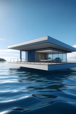 Floating modern house on the sea.