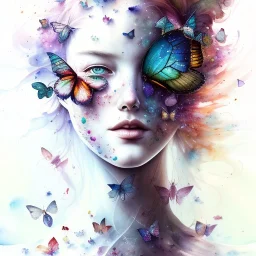 watercolor illustration by <agnes cecile> butterflies everywhere,multiple eyes everywhere, plants, wildflower,