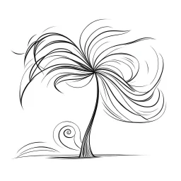 A black and white cute drawing of a WIND, only outline, white background