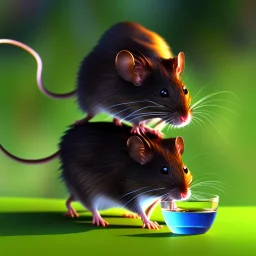  Field mouse drinking water, cartoon, dark, high definition, ultra 8 k,