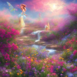 bright fairy in a flowery landscape synthwave,ultra high definition