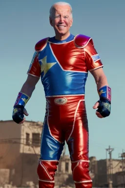 realistic image of joe biden as a mexican wrestling fighter, red and blue breeches, retro style, 80s, vibrant color, highly detailed, sky background, concept art, unreal engine 5, god rays, ray tracing, RTX, lumen lighting, ultra detail, volumetric lighting, 3d, finely drawn, high definition, high resolution.