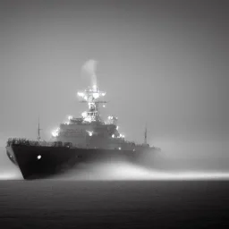 battlecruiser coming out of a fog bank