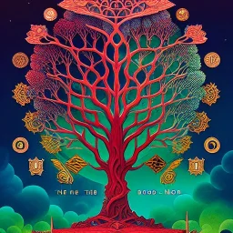 fullbody Drawing of 'sketch of the tree of knowledge of good and evil',intricate detail,andrea bonelli,Kilian Eng,Ohrai,evan lee,Aleksandr Sidelnikov,KyuYong Eom,three quarters frontal aerial view,toned colors,32k