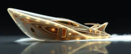 benign transparent superwood alien mega scifi boat with superwood draw bridge and wing doors