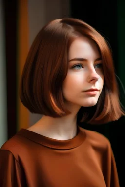 A girl with chestnut color hair and bob haircut