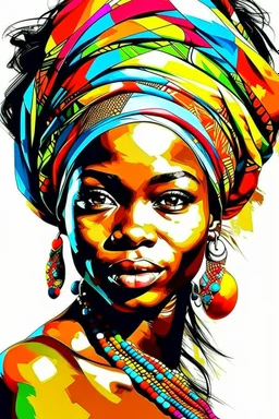 colorful picture handdraw of beautifull african girl front face