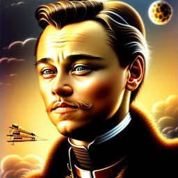  spray painted fantasy art, portrait of leonardo di caprio looking dorky, movie poster, titanic for reference, book cover illustration