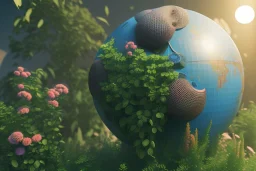 globe, plants and flowers around, kente, cinema 4d, octane render, high detail