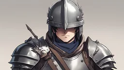 guy with a knight helmet in military clothes in anime