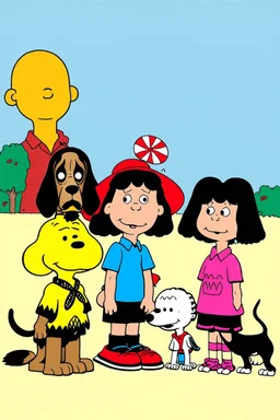 Snoop Dog and Woodstock, owner Charlie Brown, his sister Sally, best friends Linus & Lucy van Pelt, tomboy Peppermint Patty, her friend Marcie