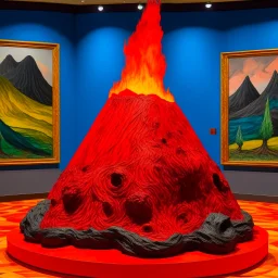 A red volcano with lava designed in Maori sculptures painted by Vincent van Gogh