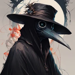 plague doctor, rugged, black robes, anime art, by Olivier Ledroit, by Carne Griffiths, beeple, by Alphonse Mucha, by Michael Garmash, artgerm, smooth, oil on canvas, pltn style, vector, softbox, TXAA, shimmering light, trending on artstation, pixiv polycount art, behance hd, lightwave, organic tracery, intricate motifs, sharp focus, ultra detail, 8K resolution