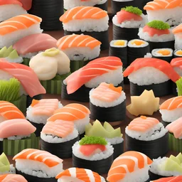 illustration of sushi as castle. 3D. 4k. portrait. highly detailed. sharp focus. high resolution. full color. cinema lighting