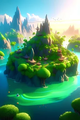 3D Animation, personality: [The opening shot is a breathtaking aerial view of a vibrant and magical fantasy world. The camera slowly pans across the scene, showcasing floating islands, majestic creatures, and lush landscapes. Soft, ethereal music plays in the background, enhancing the sense of wonder and enchantment.] unreal engine, hyper real --q 2 --v 5.2 --ar 16:9