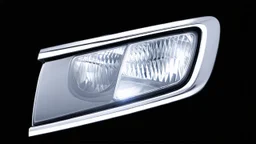 vehicle headlight(with chrome trim) on black background, add details and inner glow