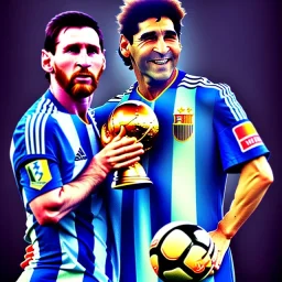 Lionel Messi und diego armando maradona halten gemeinsam in einem Station den Worldcup in der Hand, Fußball, stadion, viele menschen, perfect quality, argentinien