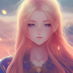 Anime art,anime key visual of elegant young female,long blonde hair and large eyes,finely detailed, perfect face,laying down in the grass at sunset,golden hour sunset lighting,background blur bokeh!!,trending on pixiv fanbox, extremely high quality artwork