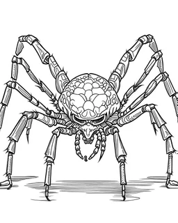 Cartoon outline, Goliath Bird-eating Spider little full body, coloring pages, no color, highly detailed, black and white, white background, highly detailed