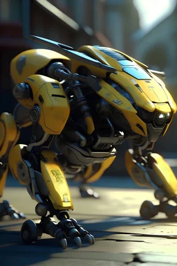 Bee, mecha, cyborg, close-up, ultra-detail, 3D rendering, parked on the ground