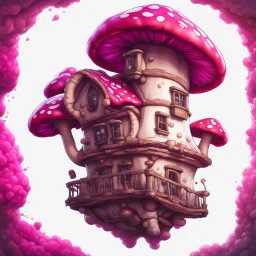 A lumpy mushroom house floating in space. neutral colors, white, magenta red, Detailed gloss Painting, rich color, fantastical, intricate detail, splash screen, hyperdetailed, insane depth, concept art, 8k resolution, trending on Artstation, Unreal Engine 5, color depth, dynamic lighting, splash art, dramatic, masterpiece, excellent quality beautiful Imaginative, unique,