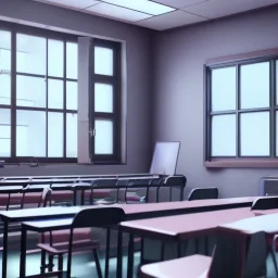 Anime girl study classroom, unreal engine 5 --ar 2:1