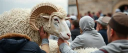 people using a battering ram that looks like a sheep