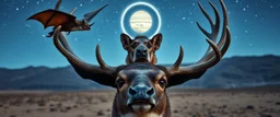eyes of bat hound reindeer yoga man with the saturn as the pupils